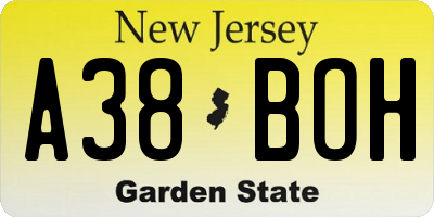NJ license plate A38BOH