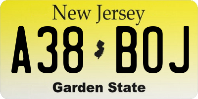 NJ license plate A38BOJ
