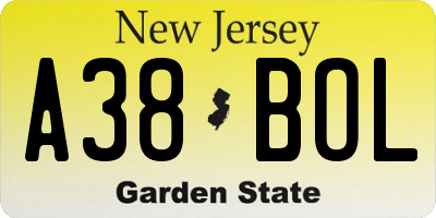 NJ license plate A38BOL