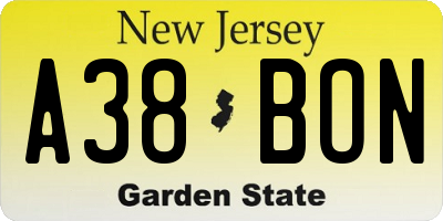 NJ license plate A38BON