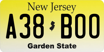 NJ license plate A38BOO