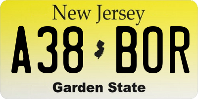 NJ license plate A38BOR