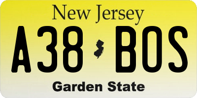 NJ license plate A38BOS