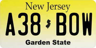 NJ license plate A38BOW