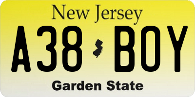 NJ license plate A38BOY
