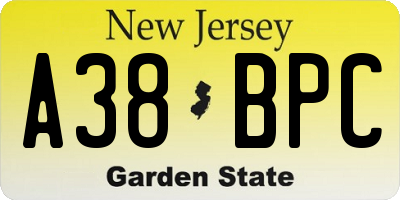 NJ license plate A38BPC