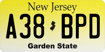 NJ license plate A38BPD