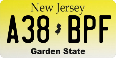 NJ license plate A38BPF