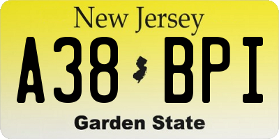 NJ license plate A38BPI