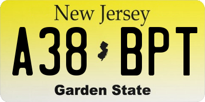 NJ license plate A38BPT
