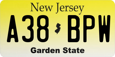 NJ license plate A38BPW