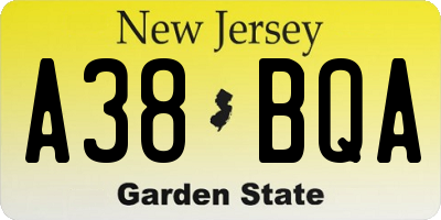 NJ license plate A38BQA