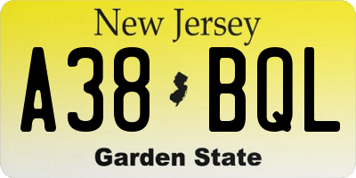 NJ license plate A38BQL