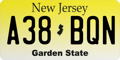 NJ license plate A38BQN