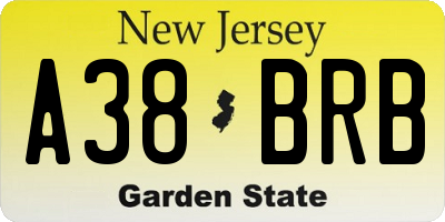 NJ license plate A38BRB
