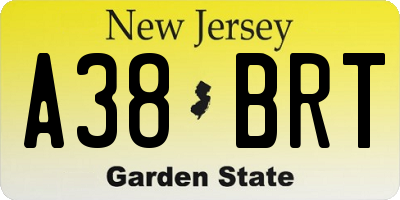 NJ license plate A38BRT