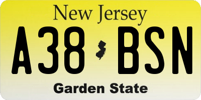 NJ license plate A38BSN