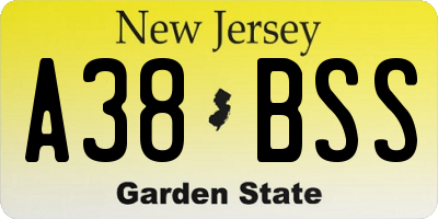 NJ license plate A38BSS