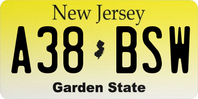 NJ license plate A38BSW