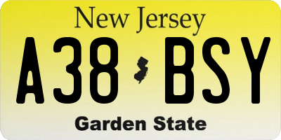 NJ license plate A38BSY