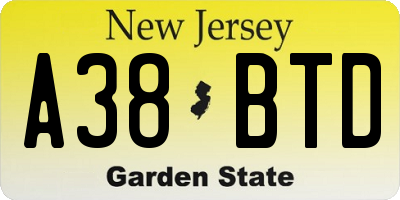 NJ license plate A38BTD