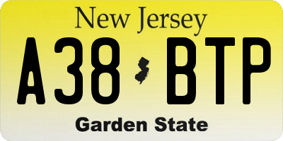 NJ license plate A38BTP