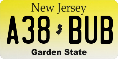 NJ license plate A38BUB