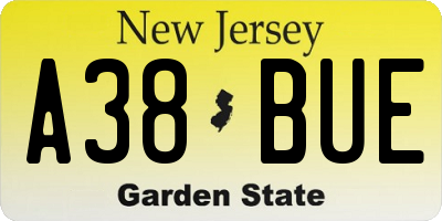 NJ license plate A38BUE