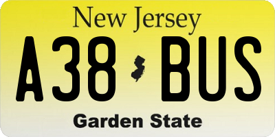 NJ license plate A38BUS