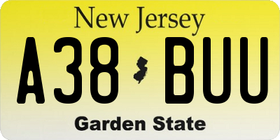 NJ license plate A38BUU