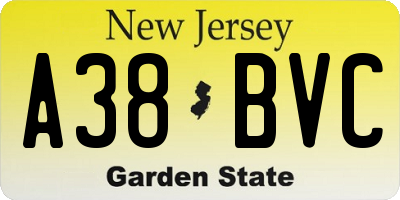 NJ license plate A38BVC