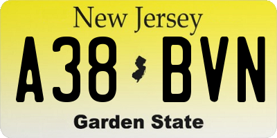 NJ license plate A38BVN