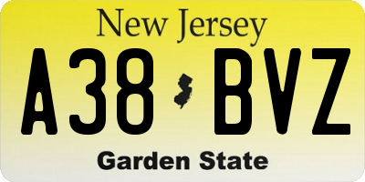 NJ license plate A38BVZ