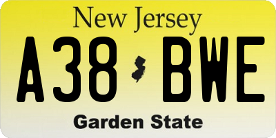NJ license plate A38BWE