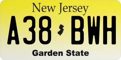 NJ license plate A38BWH