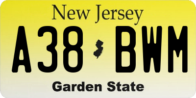 NJ license plate A38BWM