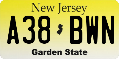 NJ license plate A38BWN