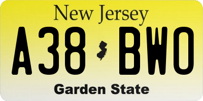 NJ license plate A38BWO