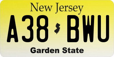 NJ license plate A38BWU