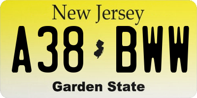 NJ license plate A38BWW
