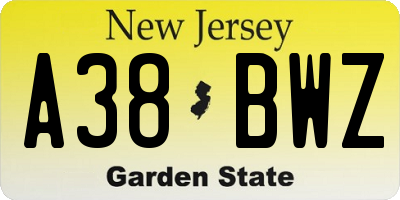 NJ license plate A38BWZ