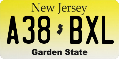 NJ license plate A38BXL