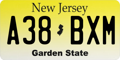 NJ license plate A38BXM