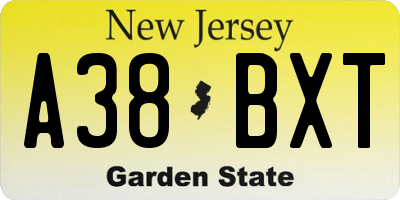 NJ license plate A38BXT