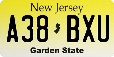 NJ license plate A38BXU