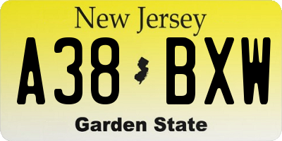 NJ license plate A38BXW