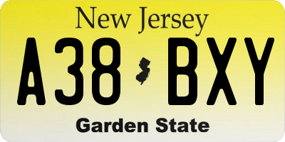 NJ license plate A38BXY