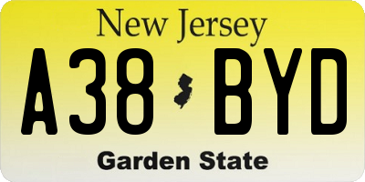 NJ license plate A38BYD