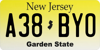 NJ license plate A38BYO