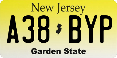 NJ license plate A38BYP